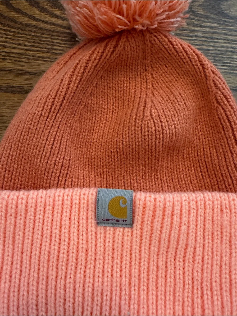 Carhartt Kids Two-Tone Peach/Coral Pom Beanie